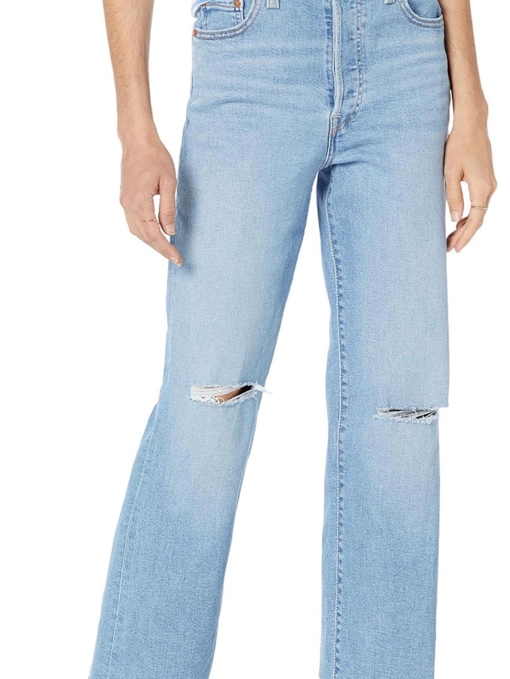 Levi's Light Blue High-Rise Distressed Straight Jeans